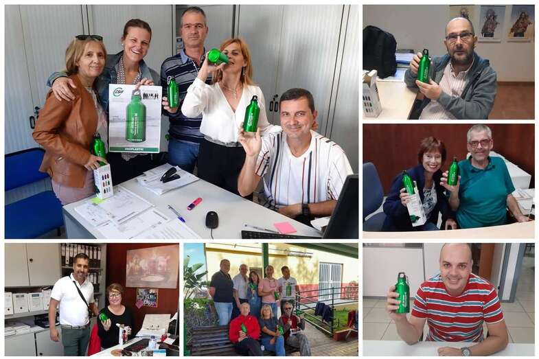 Recipientes reutilizables distribuidos por CSIF entre el personal municipal de Telde (Foto TA)